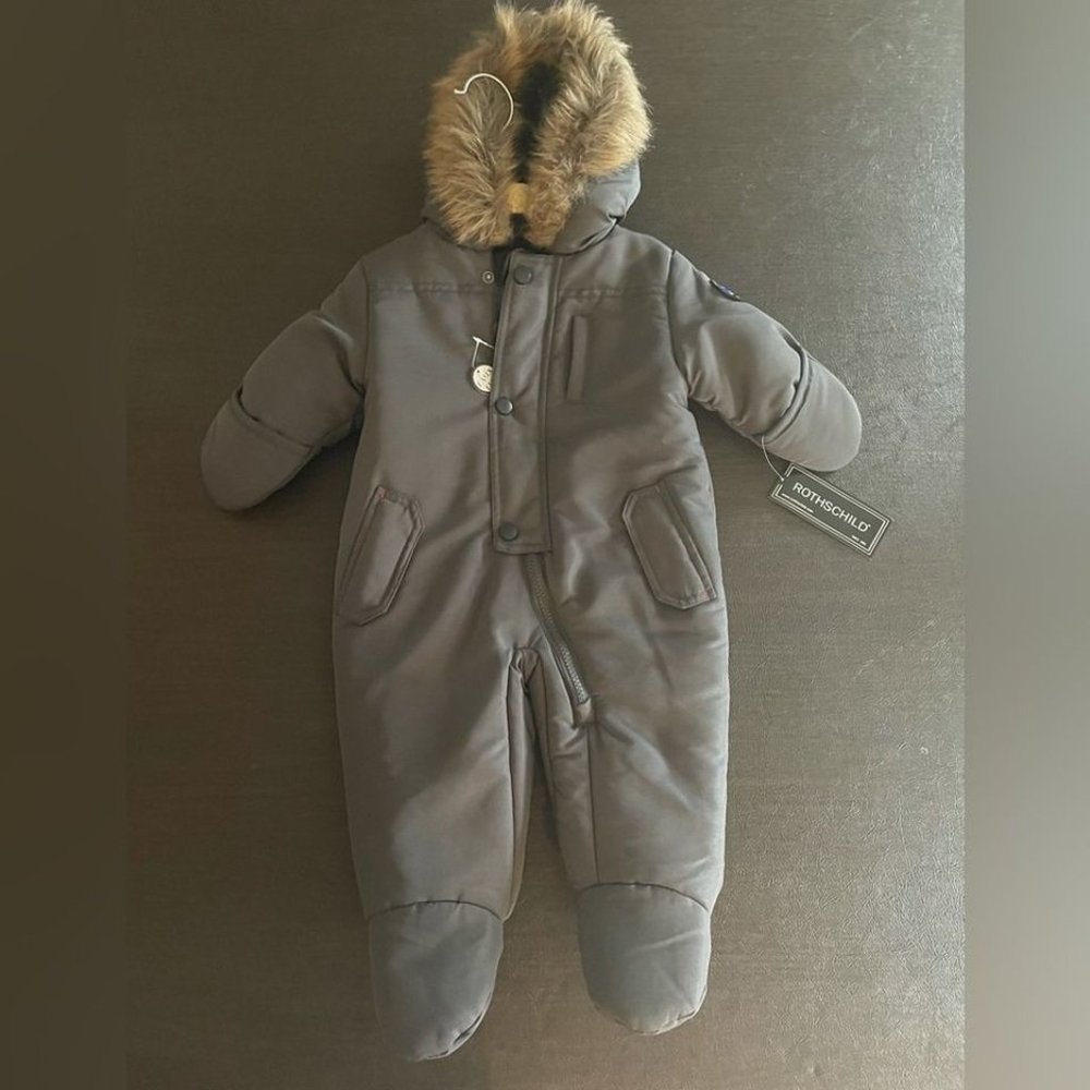 Rothschild 1881 Expedition Fur Trim Full Body Winter Gray Snow Suit Size 6/9 Mth